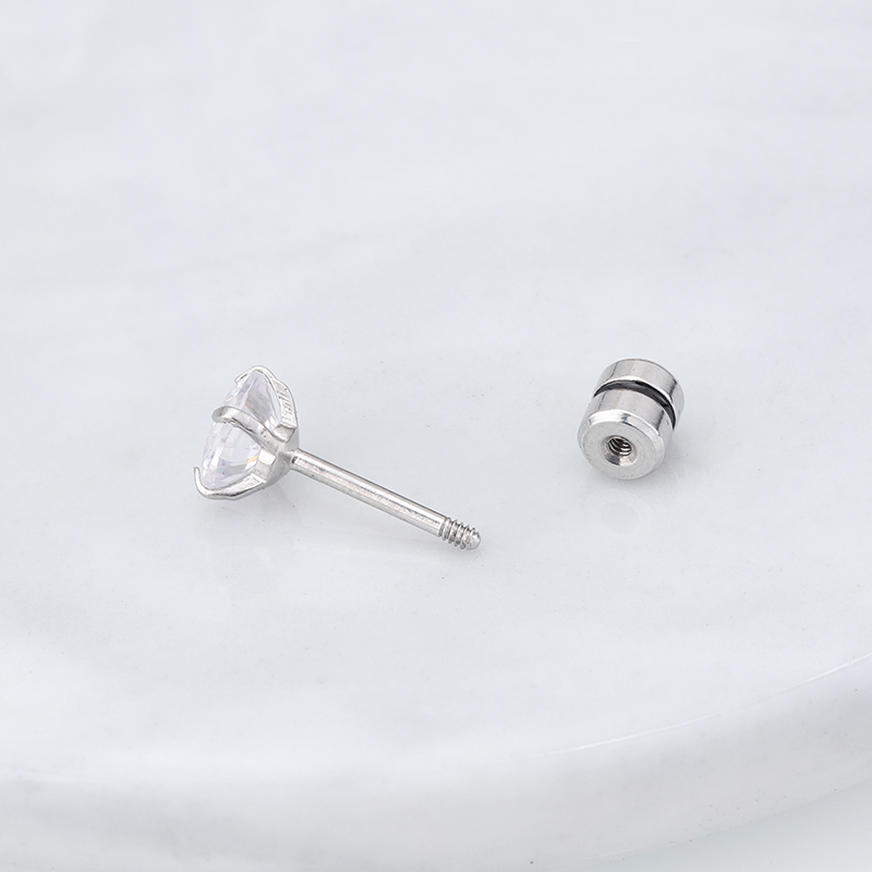 1 Cặp Bông Tai Thép Titan Bạc 925 Đính Đá Zircon 2-8MM Cho Nam Nữ