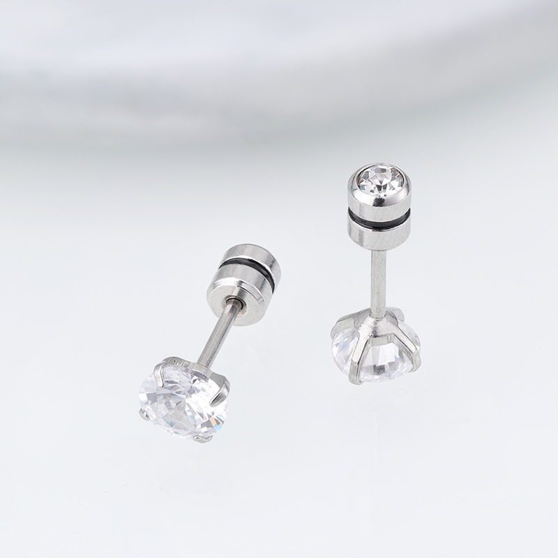 1 Cặp Bông Tai Thép Titan Bạc 925 Đính Đá Zircon 2-8MM Cho Nam Nữ