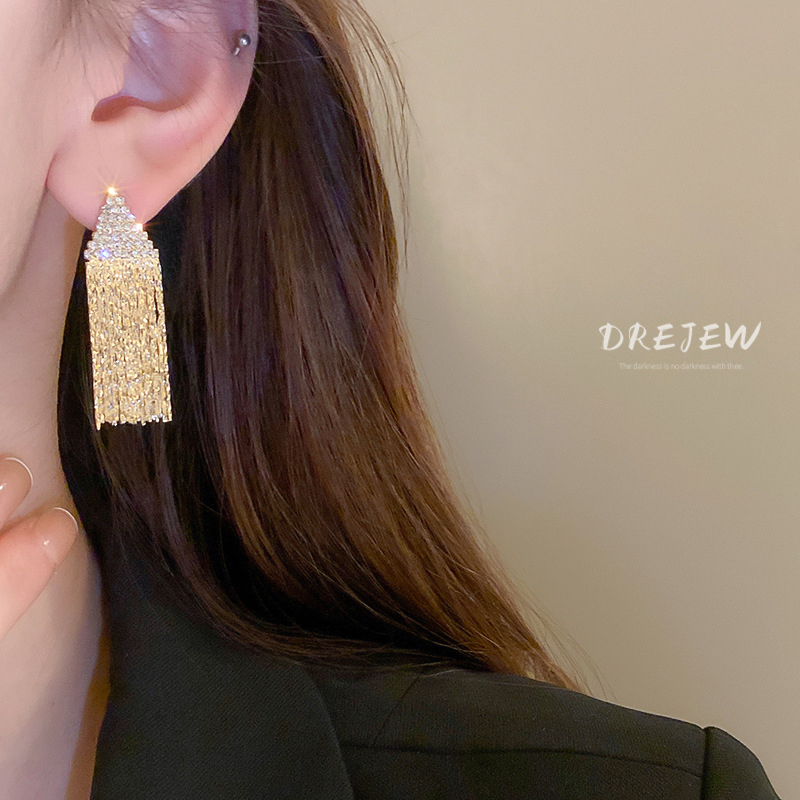 DREJEW Khuyên tai tua rua mạ vàng  bạc hình tam giác phong cách Âu Mỹ thời trang cho nữ