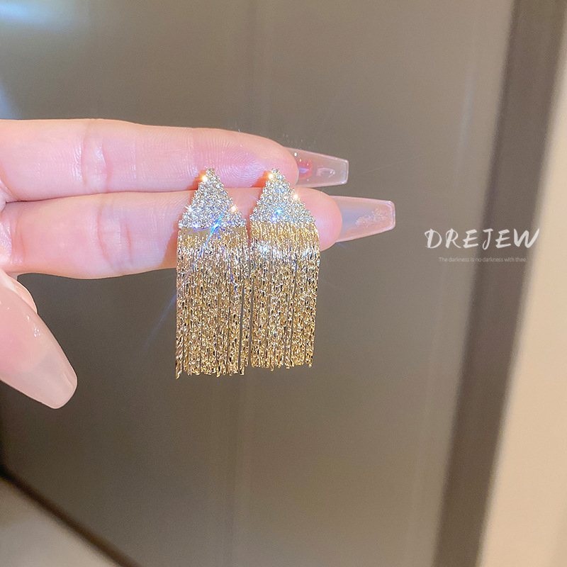 DREJEW Khuyên tai tua rua mạ vàng  bạc hình tam giác phong cách Âu Mỹ thời trang cho nữ