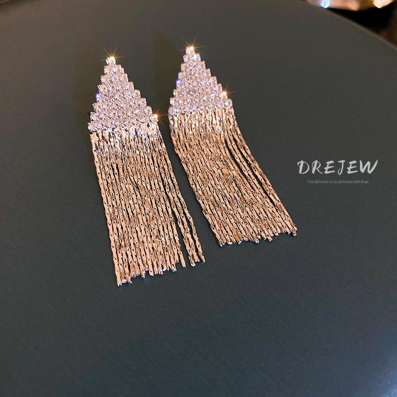 DREJEW Khuyên tai tua rua mạ vàng  bạc hình tam giác phong cách Âu Mỹ thời trang cho nữ