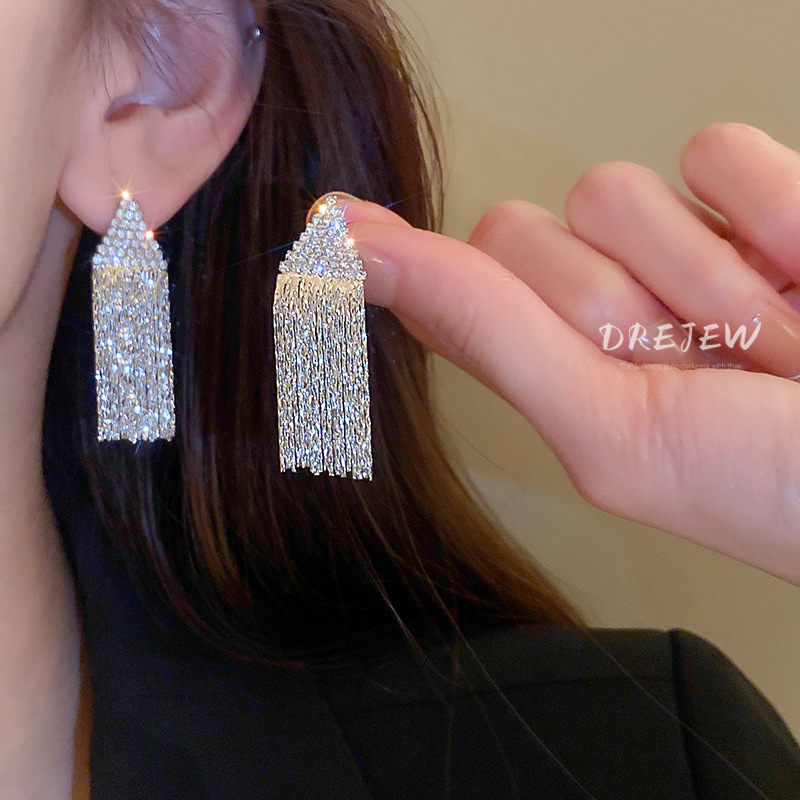 DREJEW Khuyên tai tua rua mạ vàng  bạc hình tam giác phong cách Âu Mỹ thời trang cho nữ