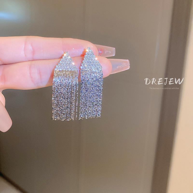 DREJEW Khuyên tai tua rua mạ vàng  bạc hình tam giác phong cách Âu Mỹ thời trang cho nữ