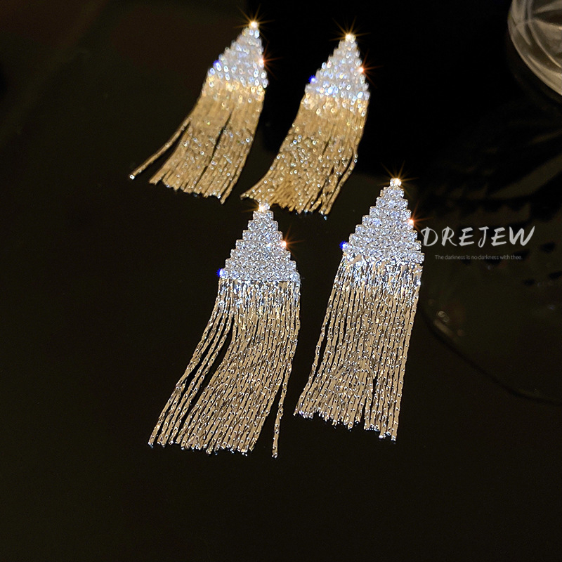 DREJEW Khuyên tai tua rua mạ vàng  bạc hình tam giác phong cách Âu Mỹ thời trang cho nữ
