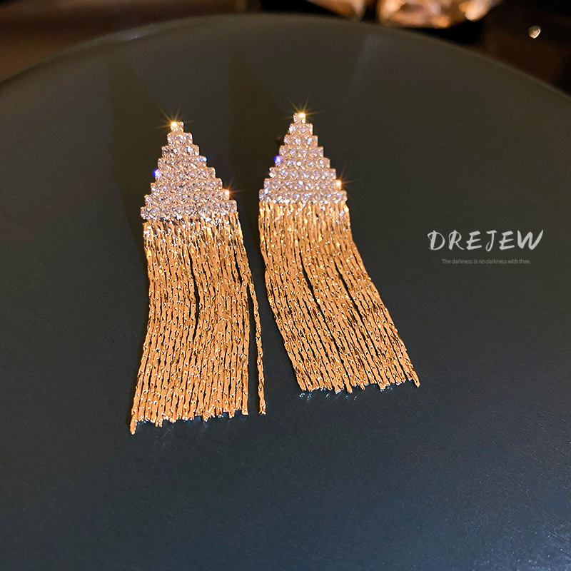 DREJEW Khuyên tai tua rua mạ vàng  bạc hình tam giác phong cách Âu Mỹ thời trang cho nữ