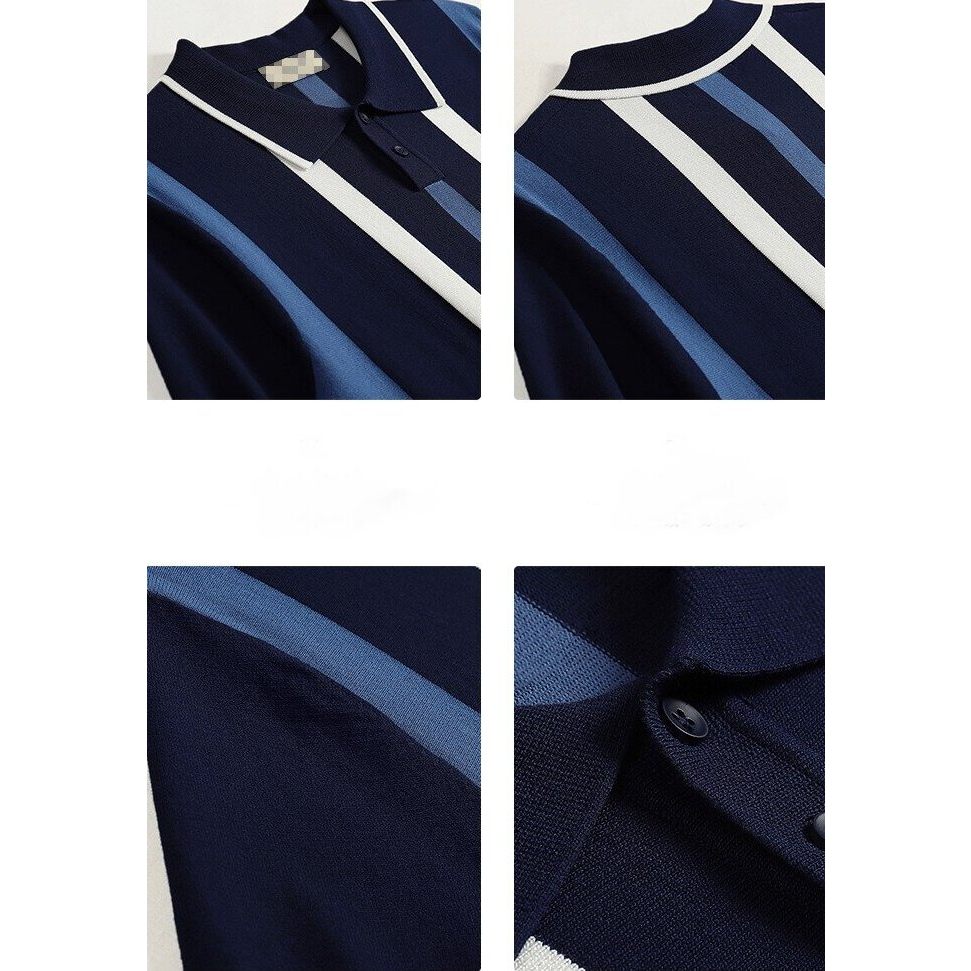 Áo POLO Dệt Kim Mỏng Tay Ngắn Kẻ Sọc Kiểu Anh Thời Trang Mùa Hè Cho Nam Size M-3xl