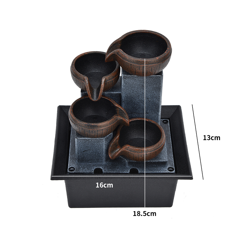 Thác nước phong thuỷ - Đài Phun Nước Để Bàn Có Đèn LED Ánh Sáng Vàng Trang Trí