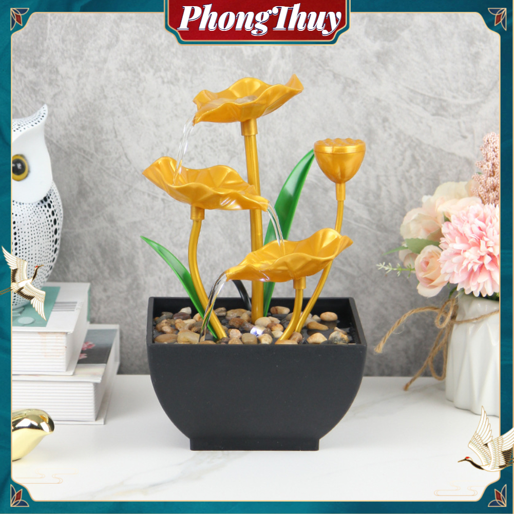 Thác nước phong thuỷ để bàn lá sen - Đài phun nước để bàn có đèn LED trang trí cho văn phòng【PhongThuy】