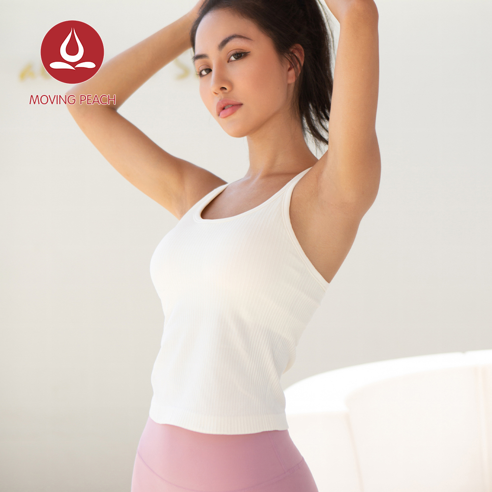 MOVING PEACH Áo Tank top Tập Yoga Có Gân Có Đệm Tháo Rời Được BVY