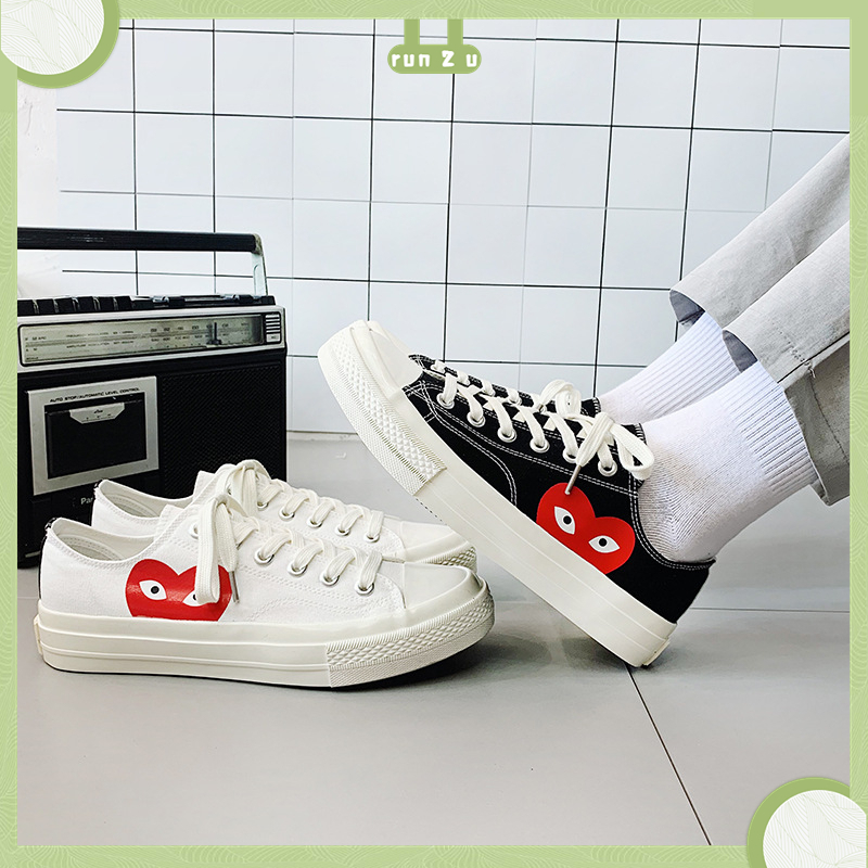 Thonglor Shoe Giày Vải Nữ Cổ Điển Họa Tiết Trái Tim Thoải Mái Chống Mài Mòn Canvas Thấp Sneaker Kích Thước Tiêu Chuẩn run 2 u