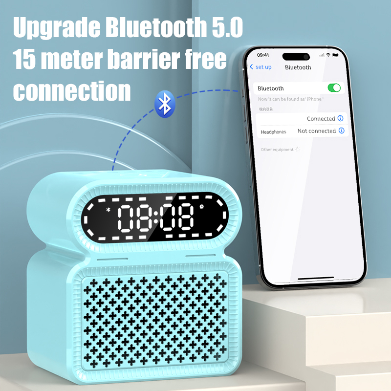 Loa Bluetooth Không Dây Tích Hợp Đồng Hồ Báo Thức Màn Hình LED Hỗ Trợ Thẻ TF FM Aux USB