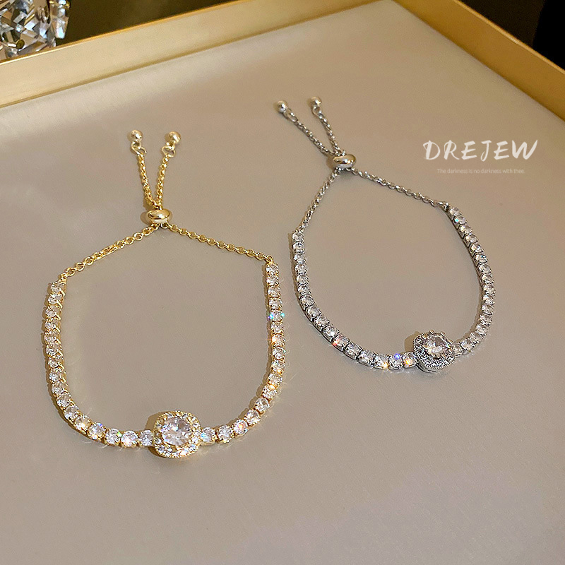DREJEW Vòng Tay Đính Đá Zircon Hình Vuông Đơn Giản Sang Trọng Phong Cách Hàn Quốc Cho Nữ