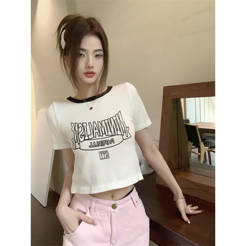 Lalisas Áo Croptop Tay Ngắn In Chữ Khoét Lỗ Hở Lưng Thời Trang Cho Nữ