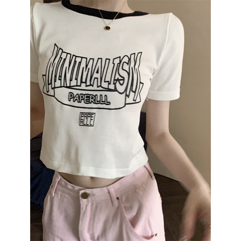 Lalisas Áo Croptop Tay Ngắn In Chữ Khoét Lỗ Hở Lưng Thời Trang Cho Nữ