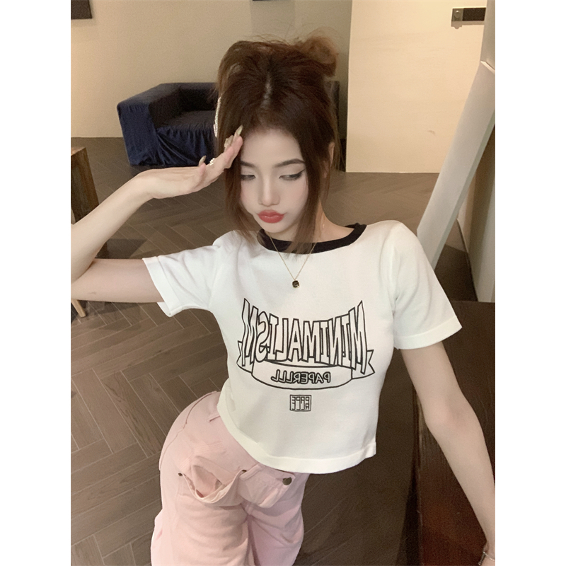 Lalisas Áo Croptop Tay Ngắn In Chữ Khoét Lỗ Hở Lưng Thời Trang Cho Nữ