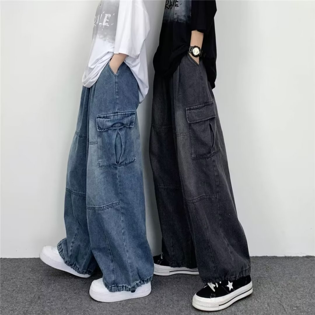 Quần jean ống đứng unisex from rộng quần jean đen nam street style quần hiphop nam đồ đôi quần jean cạp cao oversize quần jean ống rộng nam