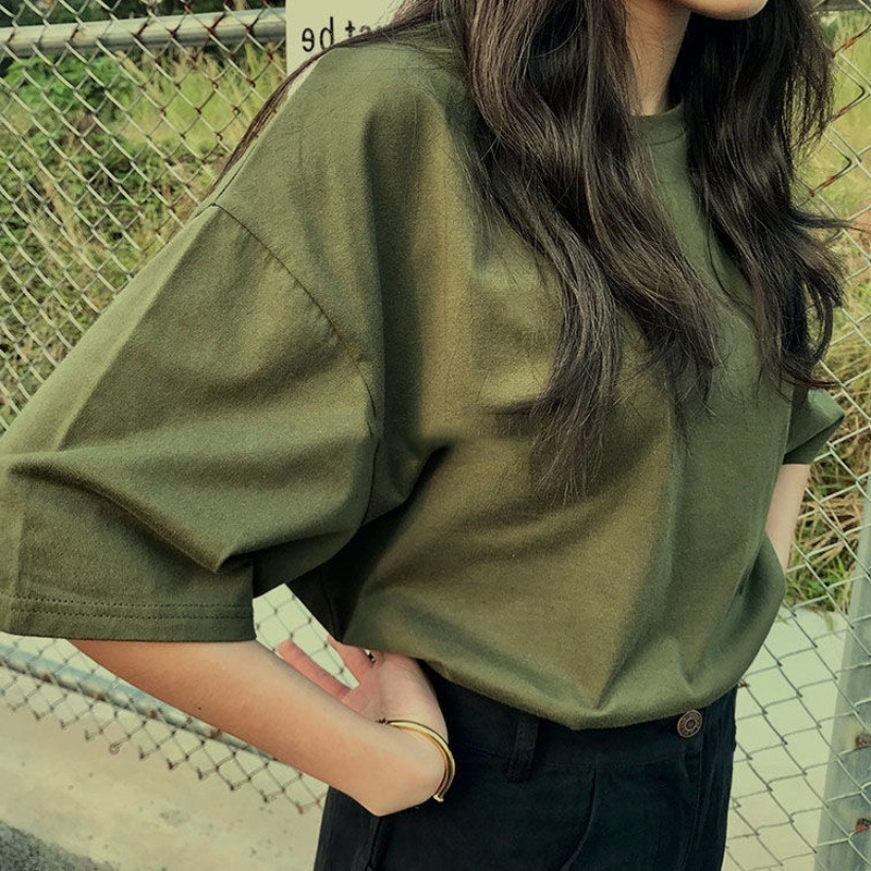 Áo Thun Nữ Cổ Tròn Ngắn Tay Thêu Hoa Phong Cách Hàn Quốc Mới