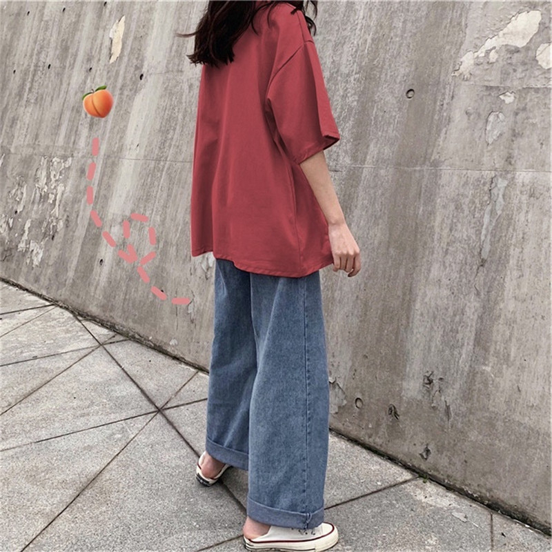 Áo Thun Nữ Ngắn Tay Cổ Tròn Thêu Hình Phong Cách Hàn Quốc Mới