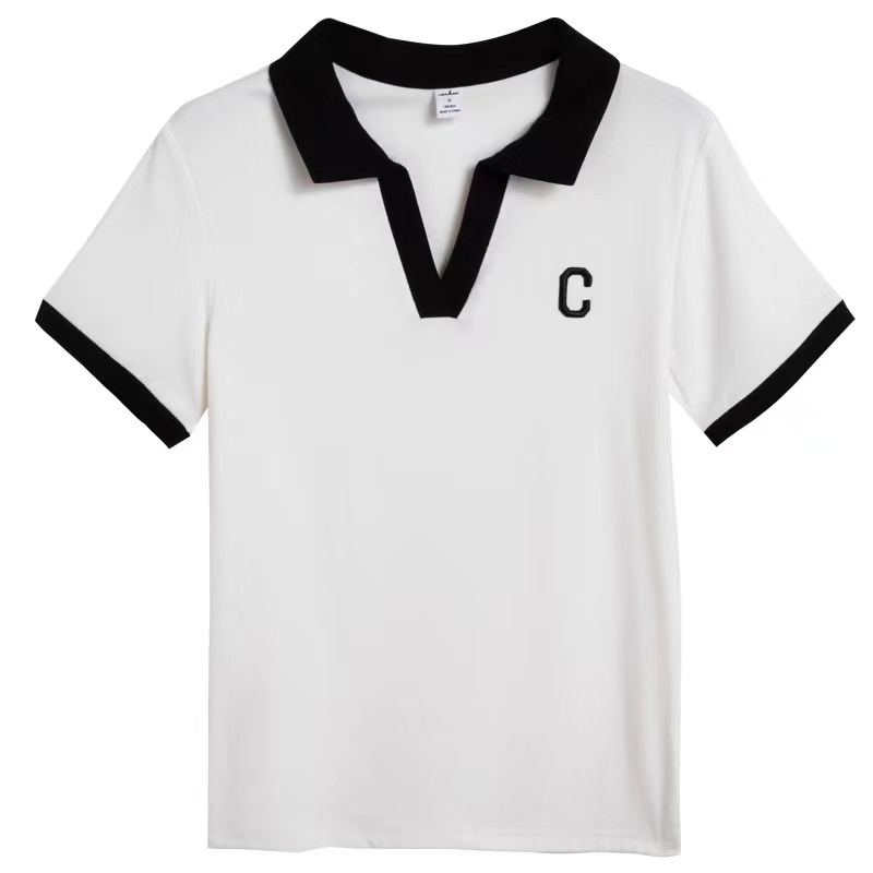 Áo polo Tay Ngắn Dáng Rộng Cổ Chữ V Thời Trang Hàn Quốc Cho Nữ