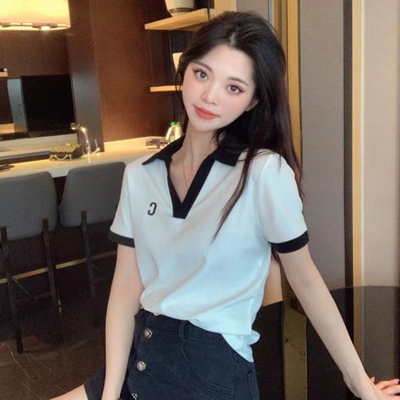 Áo polo Tay Ngắn Dáng Rộng Cổ Chữ V Thời Trang Hàn Quốc Cho Nữ