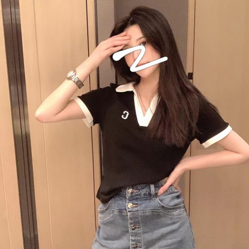 Áo polo Tay Ngắn Dáng Rộng Cổ Chữ V Thời Trang Hàn Quốc Cho Nữ