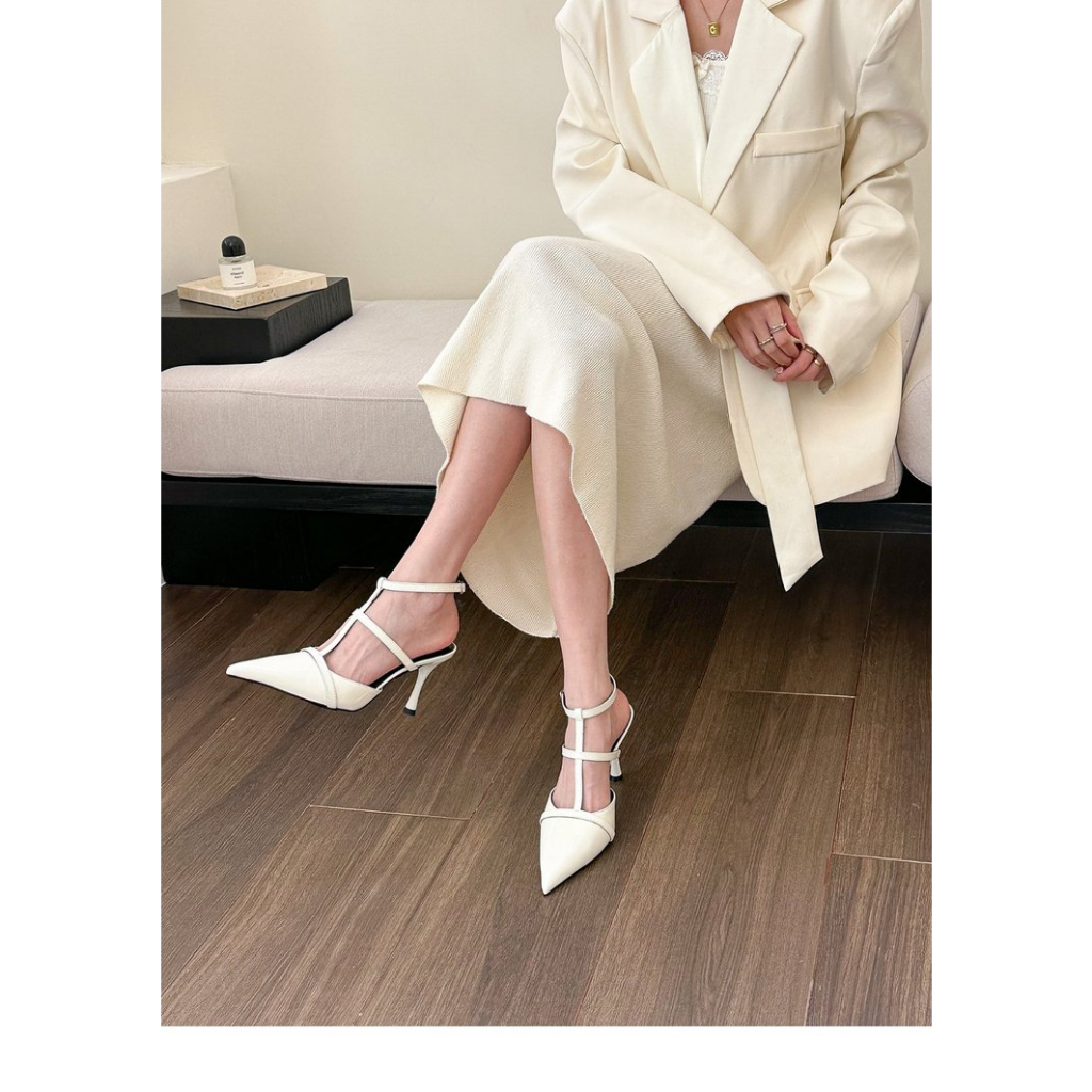 Giày Cao Gót Mũi Nhọn Phối Dây Quyến Rũ Thời Trang