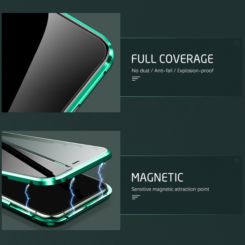 Ốp Điện Thoại Kính Cường Lực Hai Mặt Viền Kim Loại Nam Châm Cho VIVO Y12 Y15 Y17 Y19 Y3 U3 Y12S Y20 Y21 Y21S Y22 Y22S