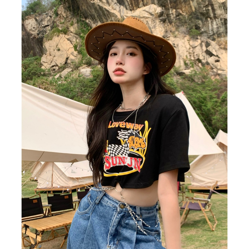 Áo Thun Ngắn Tay In Họa Tiết Thời Trang Mùa Hè Hàn Quốc Dành Cho Nữ