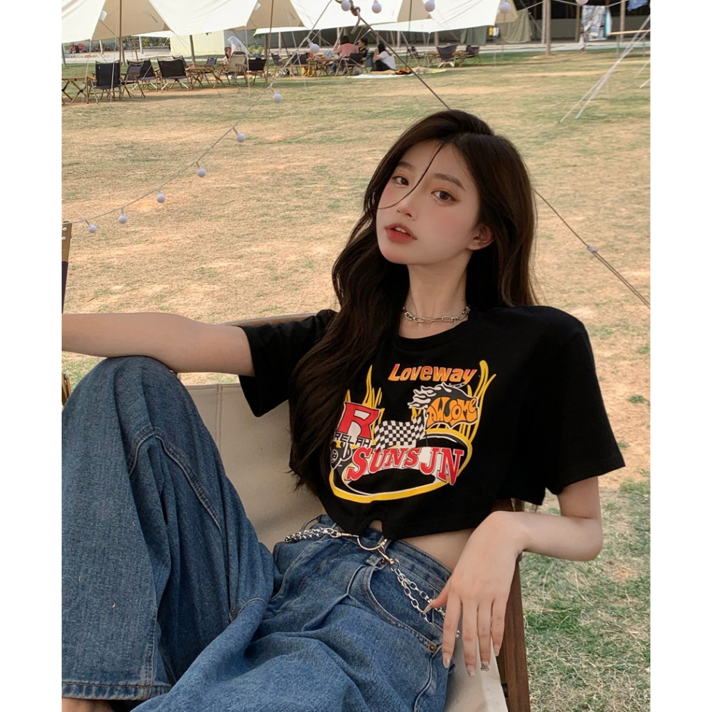 Áo Thun Ngắn Tay In Họa Tiết Thời Trang Mùa Hè Hàn Quốc Dành Cho Nữ