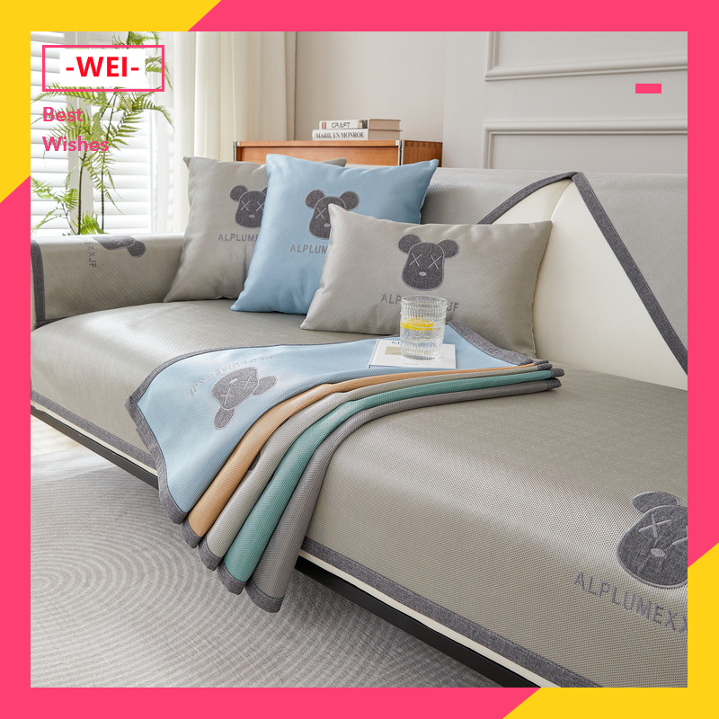 Vỏ Bọc Đệm Ghế Sofa Mùa Hè Bằng Lụa Lạnh Màu Xám Mát Mẻ Chống Trượt