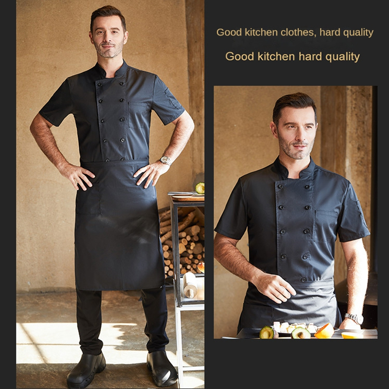 Áo Đồng Phục Đầu Bếp Dài Tay Hai Hàng Nút Màu Trơn Vải cotton Mỏng Thoáng Khí Cho Nam Và Nữ