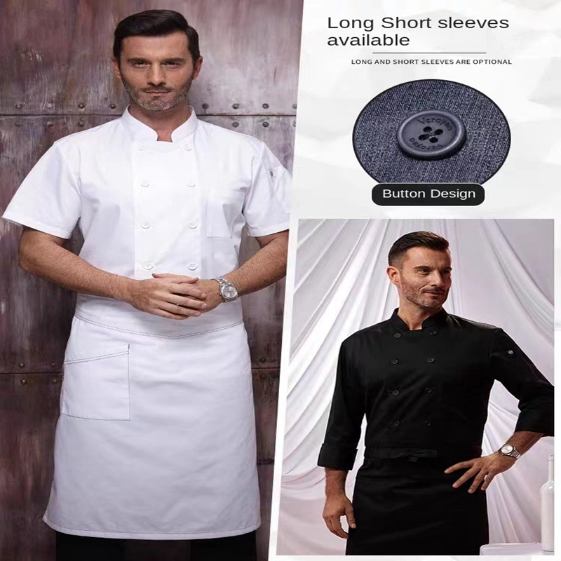 Áo Đồng Phục Đầu Bếp Dài Tay Hai Hàng Nút Màu Trơn Vải cotton Mỏng Thoáng Khí Cho Nam Và Nữ