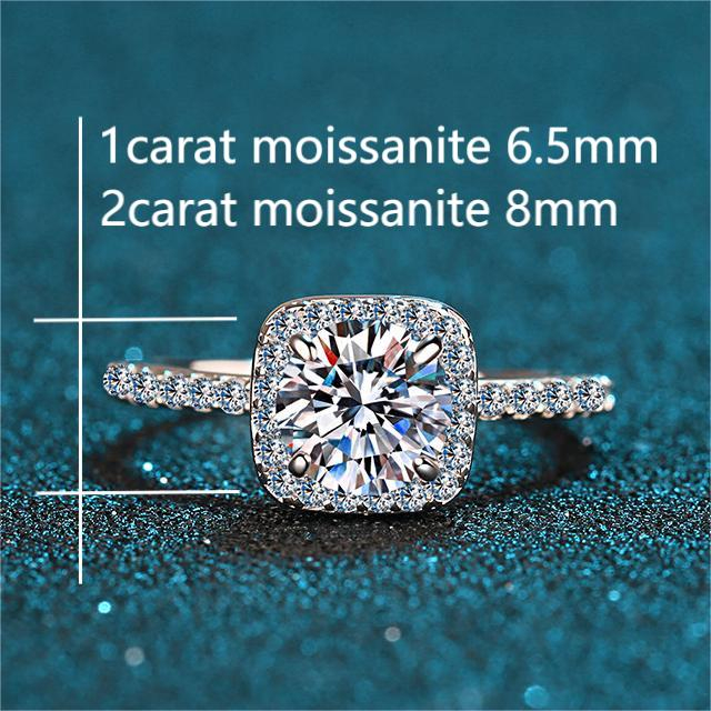 XDY-966 Nhẫn nữ 925 bạc nguyên chất, 1 carat/2 carat Moissanite (bao gồm cả giấy chứng nhận), zircon 6,5mm/8mm