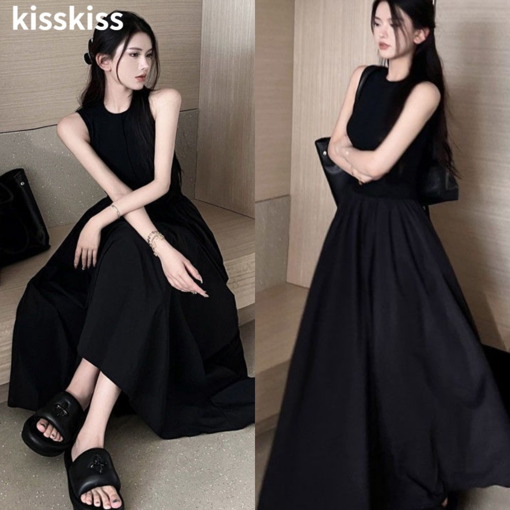 Đầm Dài Không Tay Màu Đen Thiết Kế Đơn Giản Thời Trang Mùa Hè Dành Cho Nữ