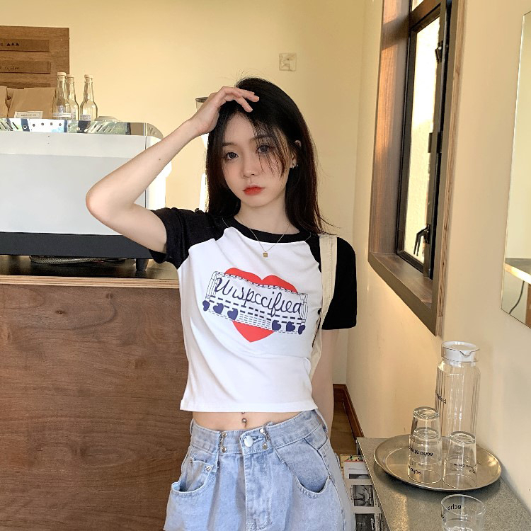 Áo Thun Ngắn Cổ Tròn In Họa Tiết Thời Trang Hàn Quốc Cho Nữ