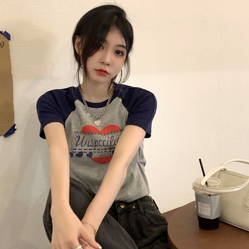 Áo Thun Ngắn Cổ Tròn In Họa Tiết Thời Trang Hàn Quốc Cho Nữ