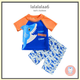 Bộ đồ bơi liền thân ngắn tay in hình cá mập laa6-kids cho bé trai