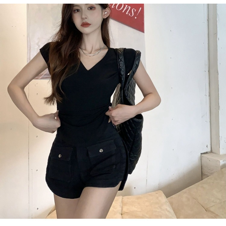 Áo Thun Tay Ngắn Cổ Chữ V Thời Trang Hàn Quốc Gợi Cảm Cho Nữ