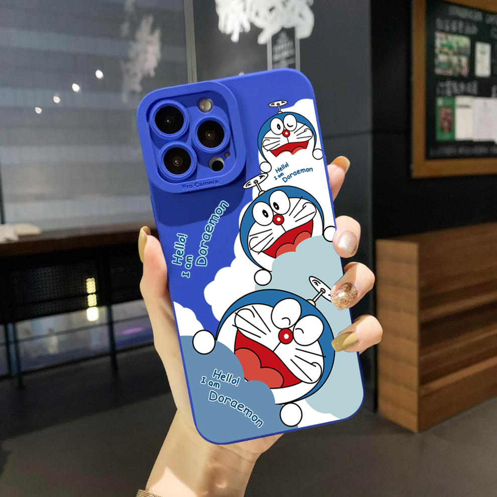 Ốp Điện Thoại Viền Vuông In Hình Doraemon Cho iPhone 14 Plus 13 Pro Max 12 iPhone 11 XR 8 7 SE 2022