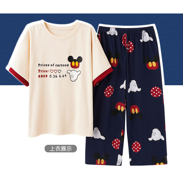 🎀Bộ đồ ngủ ngắn tay✨mùa hè cho nữ quần ngắn tay Bigsize crop cổ tròn cotton nguyên chất Bộ đồ hai mảnh phục vụ tại nhà giản dị kiểu Hàn Quốc TTK582