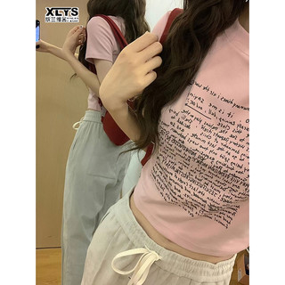 Áo thun croptop XINLANYASHE in họa tiết chữ thời trang Hàn Quốc cho nữ