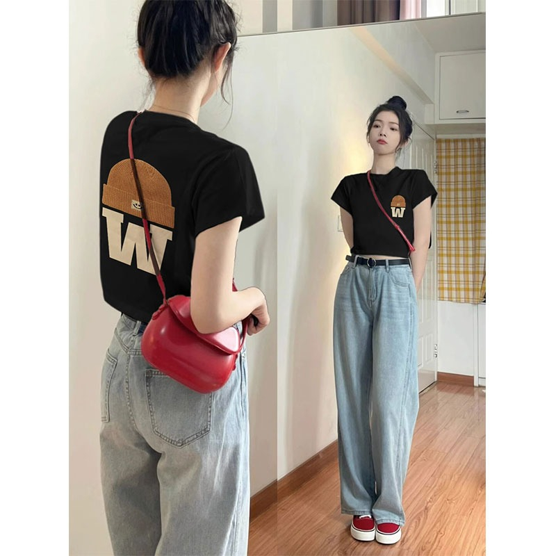 Áo Thun Tay Ngắn Thêu Họa Tiết Vui Nhộn Phong Cách Hàn Quốc