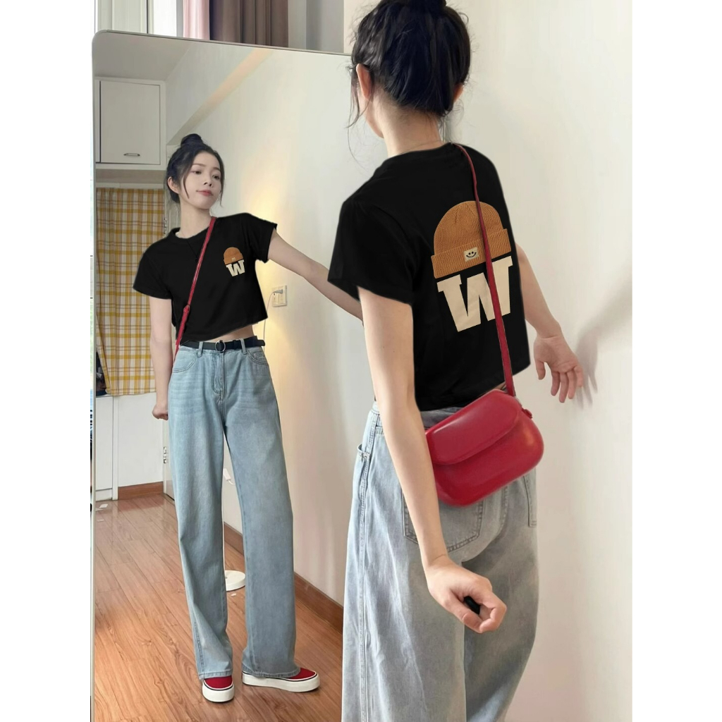 Áo Thun Tay Ngắn Thêu Họa Tiết Vui Nhộn Phong Cách Hàn Quốc