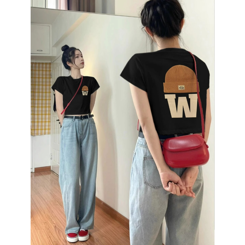 Áo Thun Tay Ngắn Thêu Họa Tiết Vui Nhộn Phong Cách Hàn Quốc