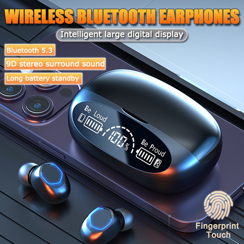 Tai Nghe Không Dây Bluetooth 5.3LED 9D Chất Lượng Cao Mini Màn Hình Kỹ Thuật Số TWS Trong Tai Siêu Dài Không Bị Trễ