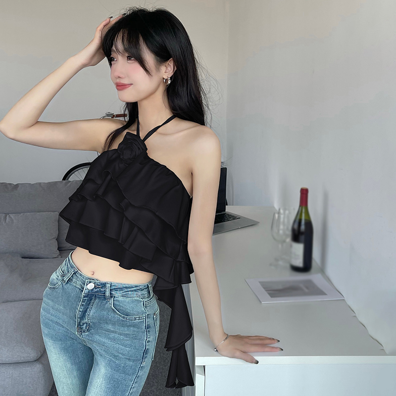 Áo Voan Hai Dây Hở Lưng Phối Bèo In Họa Tiết Hoa Quyến Rũ Dành Cho Nữ