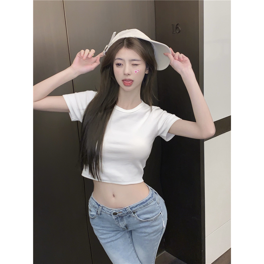 Áo Thun Ngắn Tay Cổ Tròn Thời Trang Hàn Quốc Gợi Cảm Cho Nữ