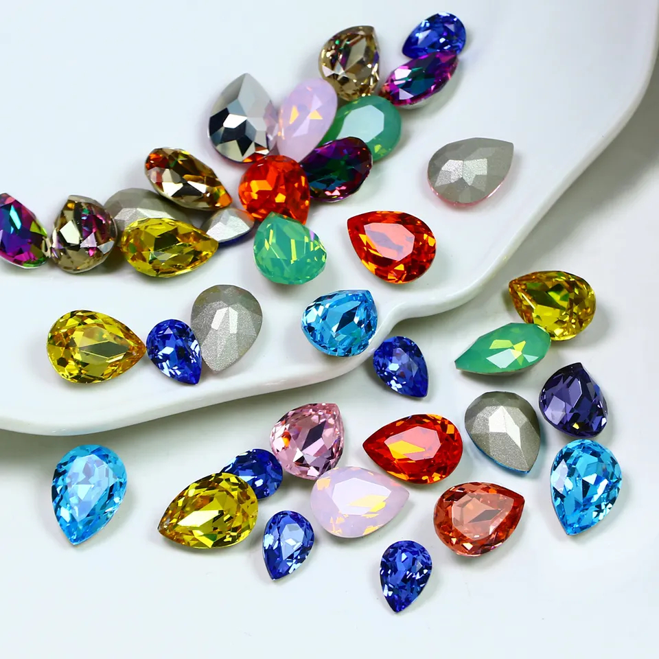 Đá Pha Lê Hình Giọt Nước 10 * 14mm 13 * 18mm Tự Trang Trí Quần Áo