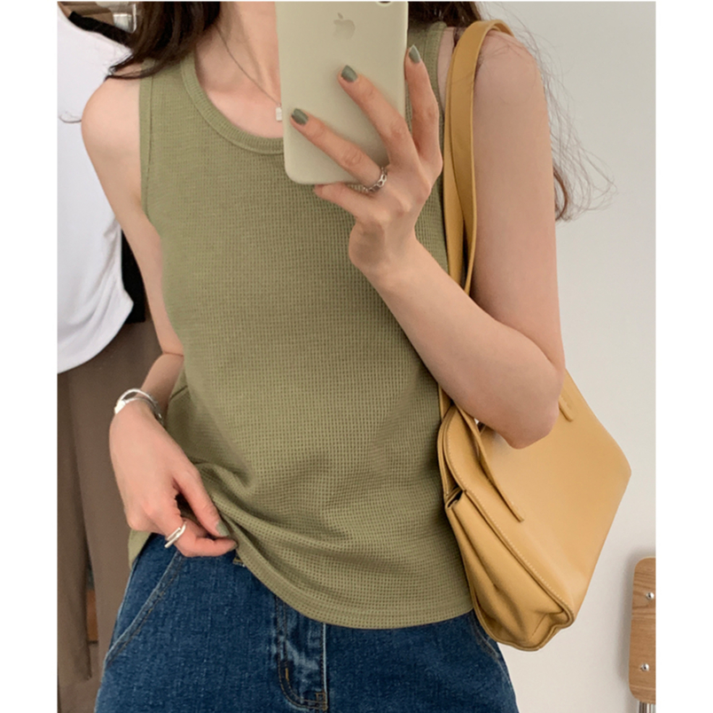 SUXI  Thun Sát Nách Màu Sắc Đơn Giản Thời Trang Cho Nữ