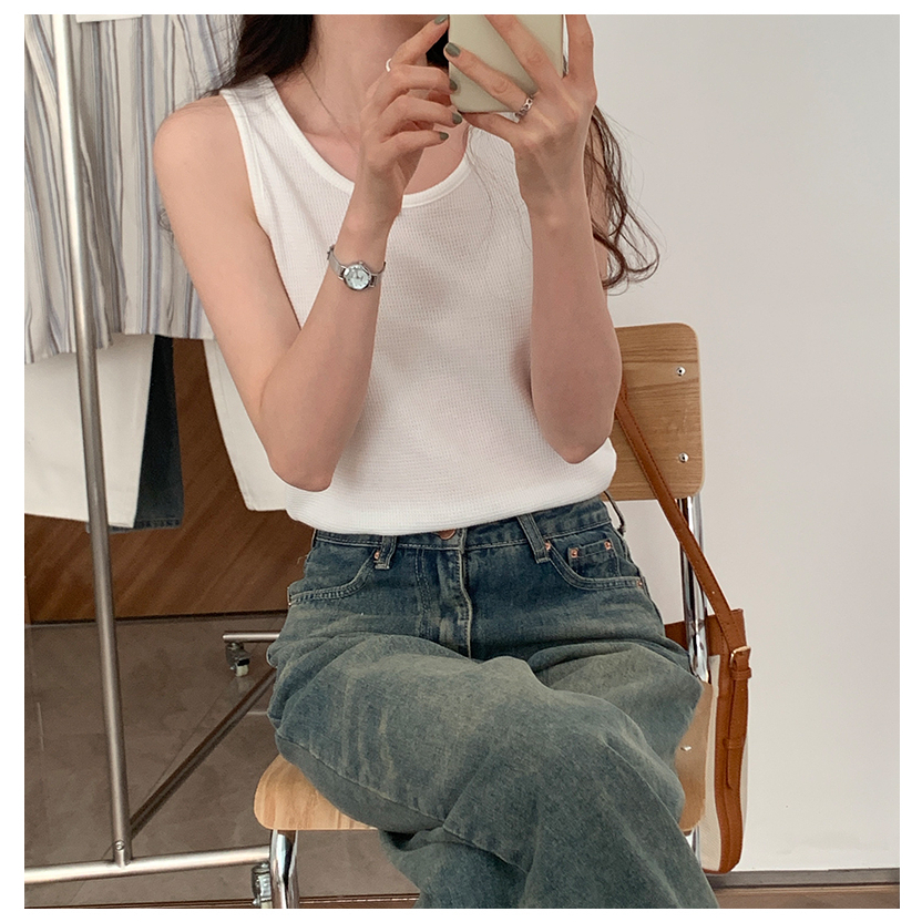 SUXI  Thun Sát Nách Màu Sắc Đơn Giản Thời Trang Cho Nữ